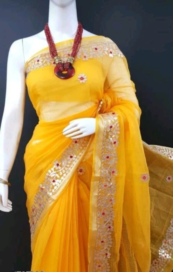 Rajastnai Orange Kota Doriya Cotton Lace Border Light Weigh twomen's Saree With Separate Blouse Piece - Free Size, Yellow, Cotton, Pack of1